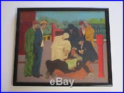 Baron Oil Painting Wpa Era Vintage American Regionalism Tragedy Art Deco Street
