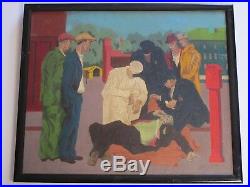 Baron Oil Painting Wpa Era Vintage American Regionalism Tragedy Art Deco Street