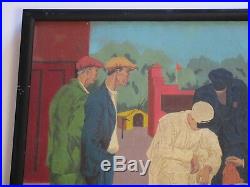 Baron Oil Painting Wpa Era Vintage American Regionalism Tragedy Art Deco Street