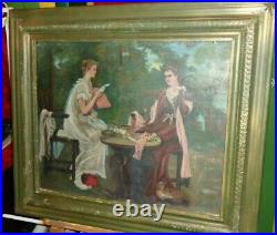 Beautiful Antique Circa 1890 Oil Painting Women With Cat Signed Atherton