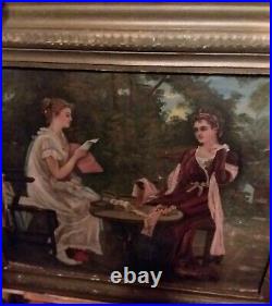 Beautiful Antique Circa 1890 Oil Painting Women With Cat Signed Atherton