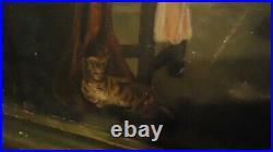 Beautiful Antique Circa 1890 Oil Painting Women With Cat Signed Atherton