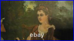 Beautiful Antique Circa 1890 Oil Painting Women With Cat Signed Atherton