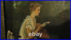 Beautiful Antique Circa 1890 Oil Painting Women With Cat Signed Atherton