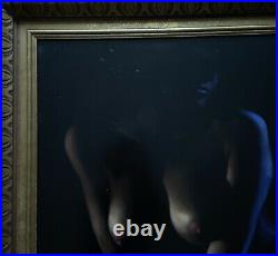 Beautiful Large Female Nude Original Vintage Acrylic on Stretched Black Canvas
