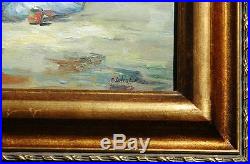 Beautiful Oil on Canvas Impressionist Vintage Beach Scene Illegibly Signed