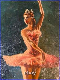 Beautiful Original Vintage Painting Ballerina Ballet 1940s Signed Stunning