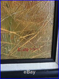 Beautiful Signed Kingman Acrylic Oil Painting Pointer Dog Hunting Fowl In Woods