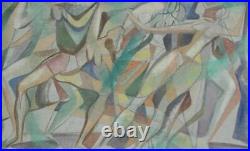 Beautiful Vintage Cubist Oil On Canvas of Dancing Nudes Unsigned