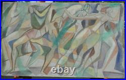 Beautiful Vintage Cubist Oil On Canvas of Dancing Nudes Unsigned