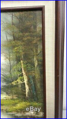 Beautiful Vintage Framed Oil Painting of Tree Landscape & Pond Signed by Artist
