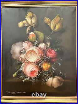 Beautiful Vintage Framed Signed Floral Painting