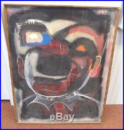Beautiful Vintage MID Century Abstract Clown 1969 Signed Oil Painting On Canvas