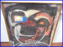 Beautiful Vintage MID Century Abstract Clown 1969 Signed Oil Painting On Canvas