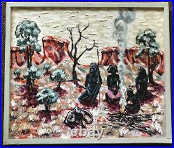 Beautiful Vintage Native Tribal Aboriginal Painting Mid Century Modern Signed