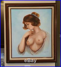 Beautiful Vintage Nude Female Painting On Canvas Signed and Framed By T. EDWARD