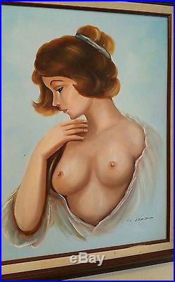 Beautiful Vintage Nude Female Painting On Canvas Signed and Framed By T. EDWARD