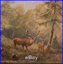 Beautiful Vintage Oil Painting of Deer in the Woods Signed W. Venter & Framed