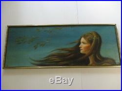 Becerra Painting Vintage Woman Female Retro 48 Inches Portrait 1970's Rare Art