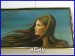 Becerra Painting Vintage Woman Female Retro 48 Inches Portrait 1970's Rare Art