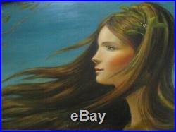 Becerra Painting Vintage Woman Female Retro 48 Inches Portrait 1970's Rare Art