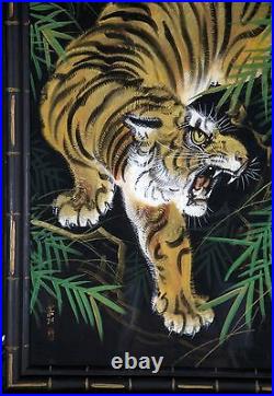 Bengal Tiger / Original Vintage Asian Gouache Painting On Silk 42 X 19 Framed