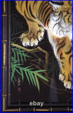 Bengal Tiger / Original Vintage Asian Gouache Painting On Silk 42 X 19 Framed