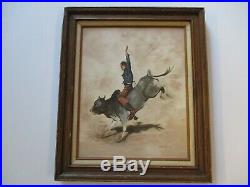 Betty Russell Painting Vintage Cowboy Western Bull Rider Portrait 1970's Art Oil