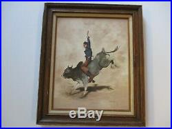 Betty Russell Painting Vintage Cowboy Western Bull Rider Portrait 1970's Art Oil