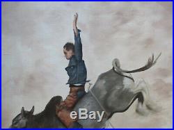 Betty Russell Painting Vintage Cowboy Western Bull Rider Portrait 1970's Art Oil