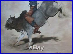 Betty Russell Painting Vintage Cowboy Western Bull Rider Portrait 1970's Art Oil