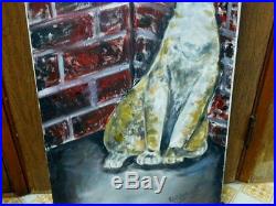 Big Eye Cat Painting Vintage Signed Original