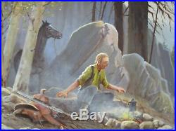 Bill Shaddix (b. 1931) Listed Vintage Bear Trouble Camping Landscape Painting