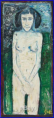 Billy Childish painting signed Hamper of Woman Female Nude Blue Vintage Vintage