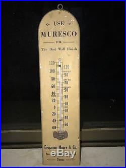 Black Friday 1910s BENJAMIN MOORE MURESCO PAINTS VINTAGE THERMOMETER WOODEN SIGN