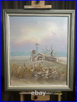 Breath Taking Vintage Framed Barn Country Side Oil Painting Signed 24X20 Cottage