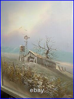 Breath Taking Vintage Framed Barn Country Side Oil Painting Signed 24X20 Cottage