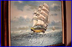 Brig Sailing Ship Painting/Sailboat VINTAGE Nautical Painting Signed Waller