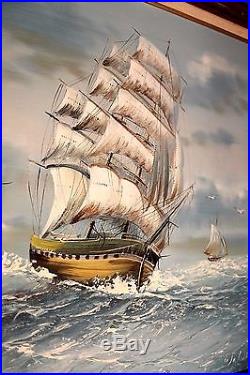 Brig Sailing Ship Painting/Sailboat VINTAGE Nautical Painting Signed Waller