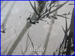 Chinese Painting Fang Zhaoling Bird And Bamboo Vintage Art Antique Signed 1956