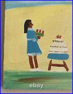 CLEMENTINE HUNTER Painting on canvas (handmade) vtg art signed and stamped