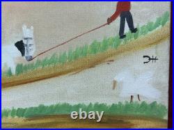 CLEMENTINE HUNTER oil painting on canvas, vtg stamped signed