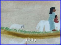 CLEMENTINE HUNTER oil painting on canvas, vtg stamped signed