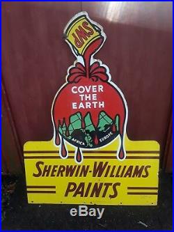 COVERS THE EARTH Vintage Porcelain Sherwin Williams Paints Advertising Sign
