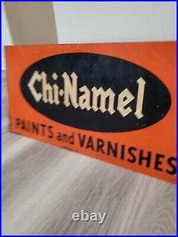 C. 1940s Original Vintage Chi-Namel Paints Sign Metal Varnishes Chicago Stout Co