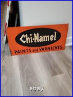 C. 1940s Original Vintage Chi-Namel Paints Sign Metal Varnishes Chicago Stout Co