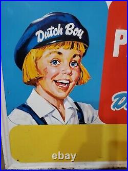C. 1950s Original Vintage Dutch Boy Paints Sign Metal Embossed Boy Hardware Rare