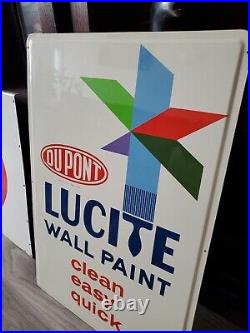 C. 1960s Original Vintage Dupont Paint Sign Metal Lucite Wall Paint MINT! NOS Gas