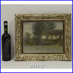 Ca. 1900 Vintage oil painting, landscape with cottage, signed 17,7 x 14,9 in