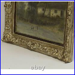 Ca. 1900 Vintage oil painting, landscape with cottage, signed 17,7 x 14,9 in